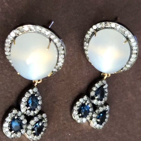 Diamonds, Blue Topaz, Moonstones JHadley-Ashley Gilroy,Gold Earrings - Picture 3 of 8